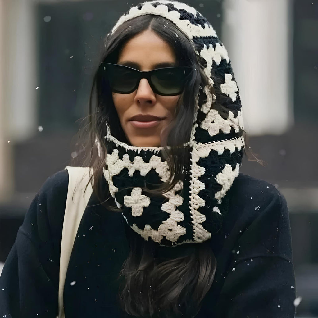 Handmade Crochet Floral Knitted Balaclava – Cozy & Retro Winter Essential Balaclavas Lunarity Garage Black White 56-58cm