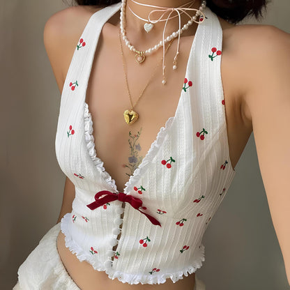 Korean Fashion Print Halter Camis – The Ultimate Summer Essential crop top Lunarity Garage White S