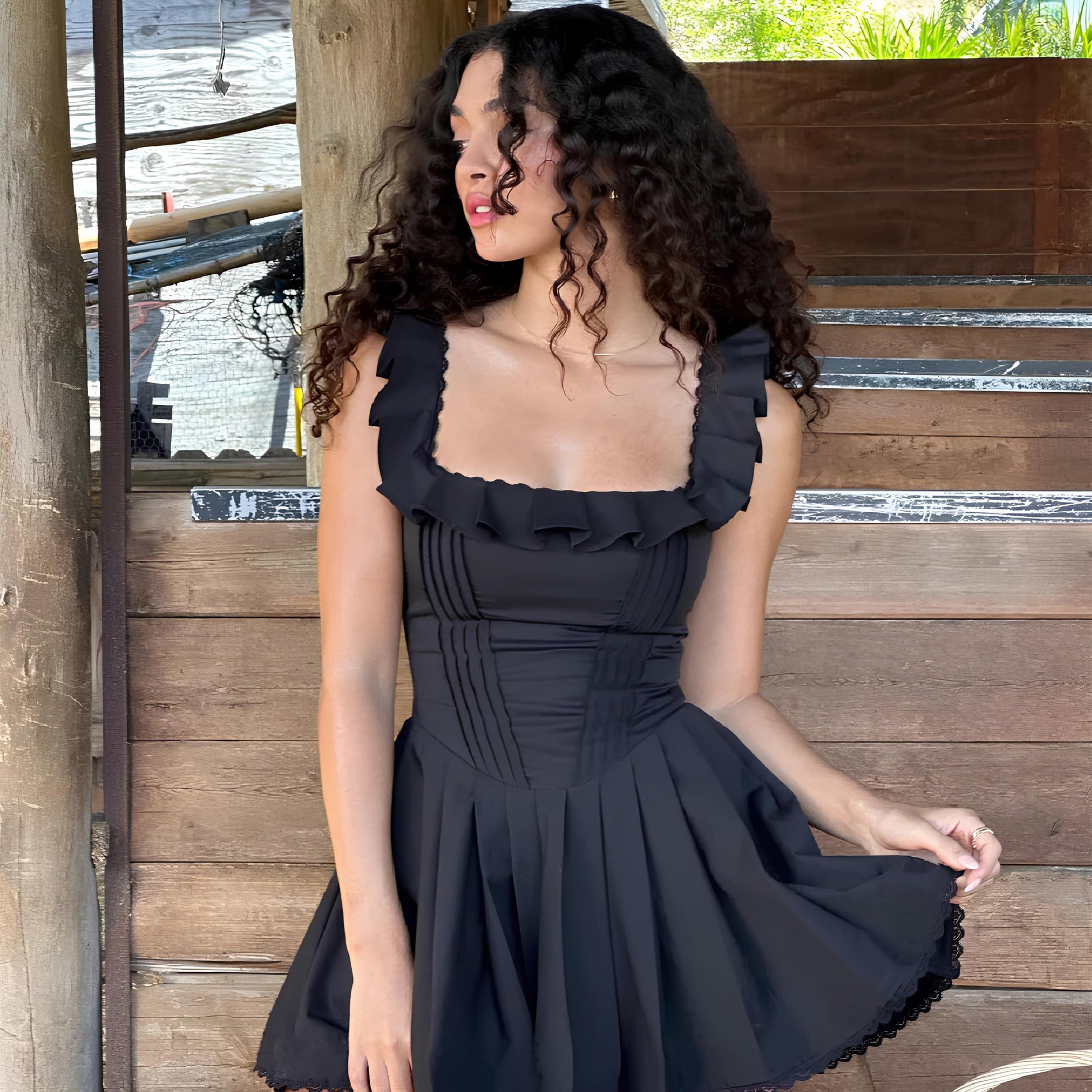 Sexy Ruffles Square-Neck Mini Dress – Playful & Elegant Y2K Vibes Dress Lunarity Garage