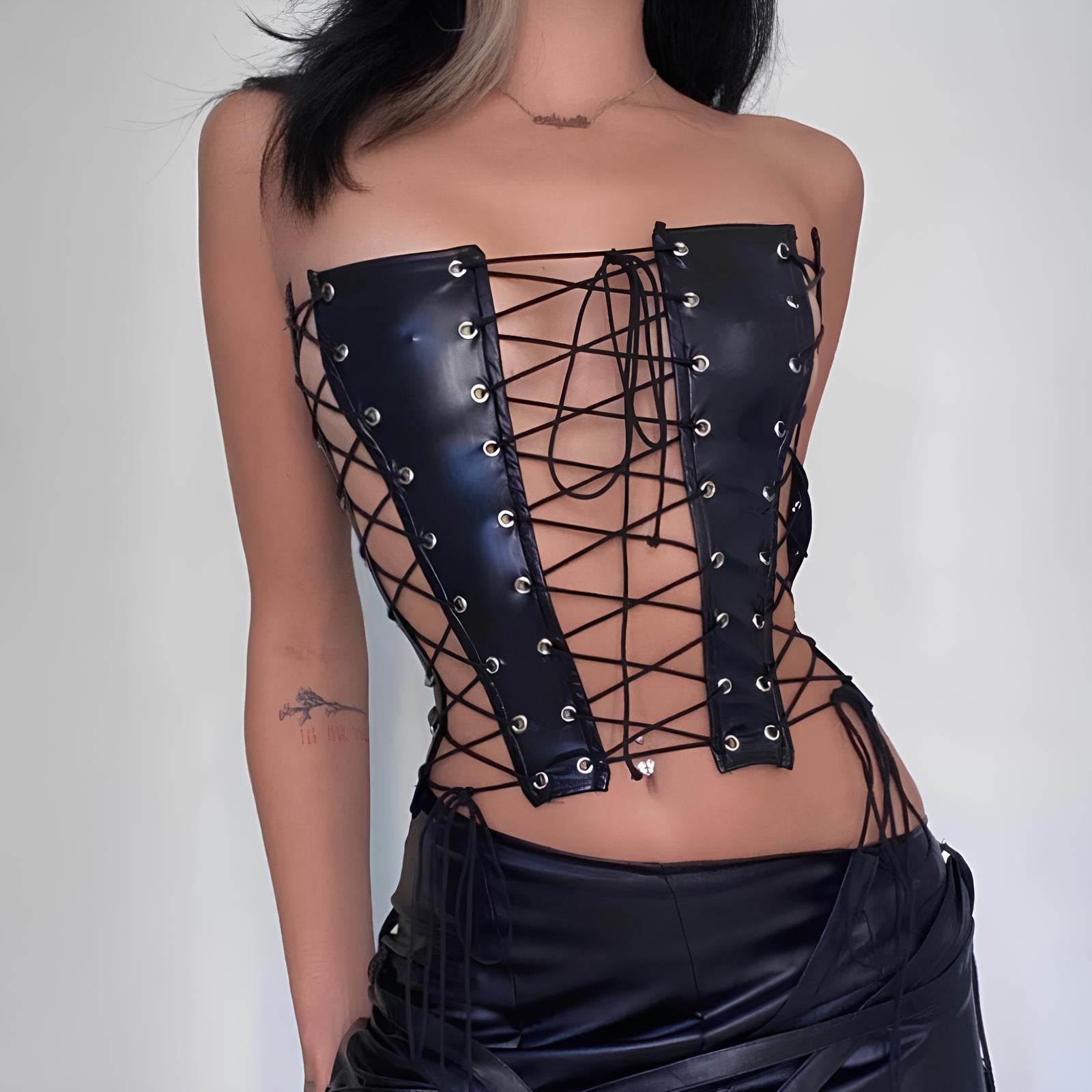 Sexy Gothic PU Leather Lace-Up Corset – Bold, Curvy Shaping with Elegance Corsets Lunarity Garage Black S