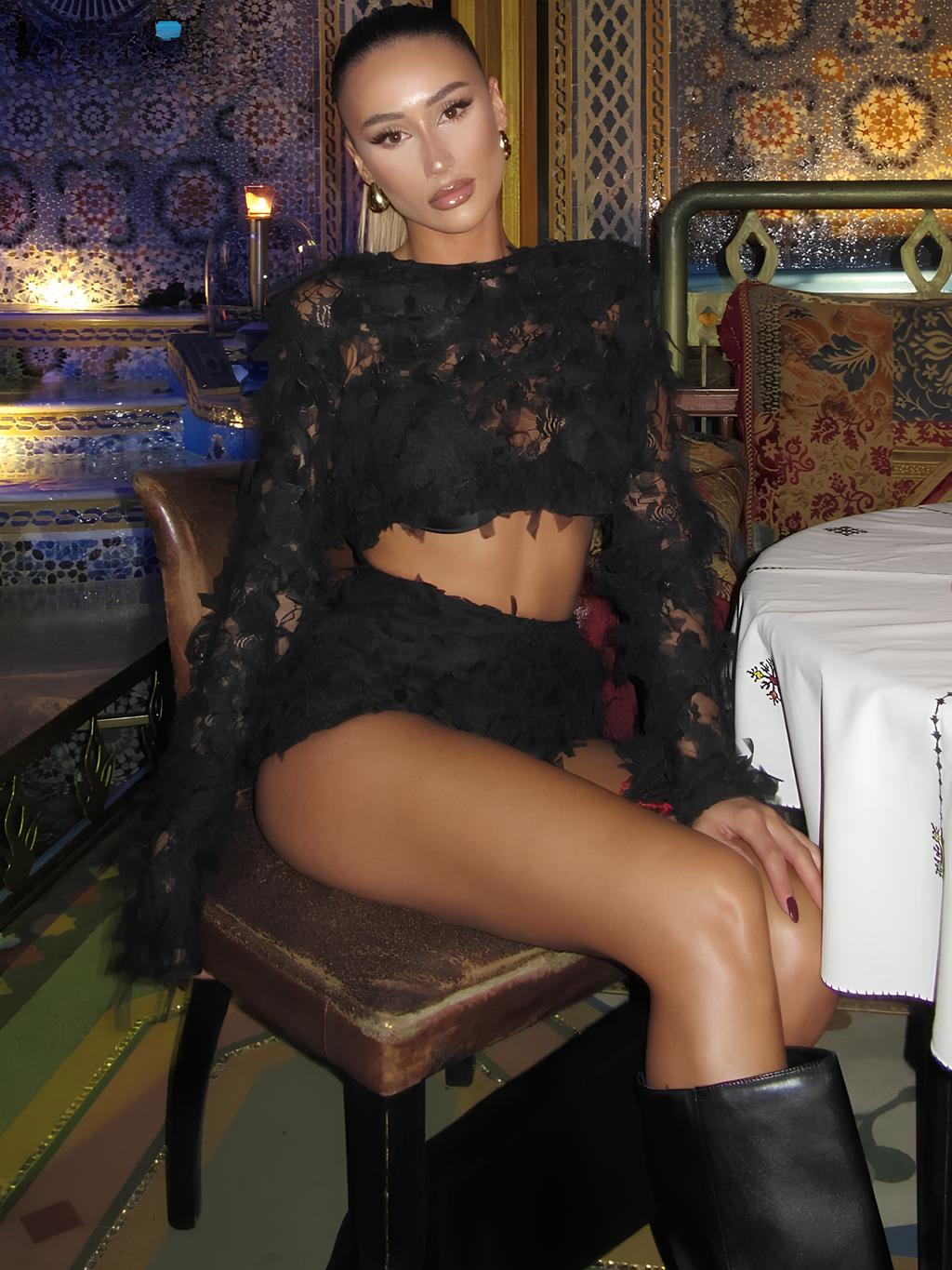 Crumb Tassels 2-Piece Y2K Set – Sexy Hollow-Out Crop Top & Shorts Clubwear LUNARITY GARAGE