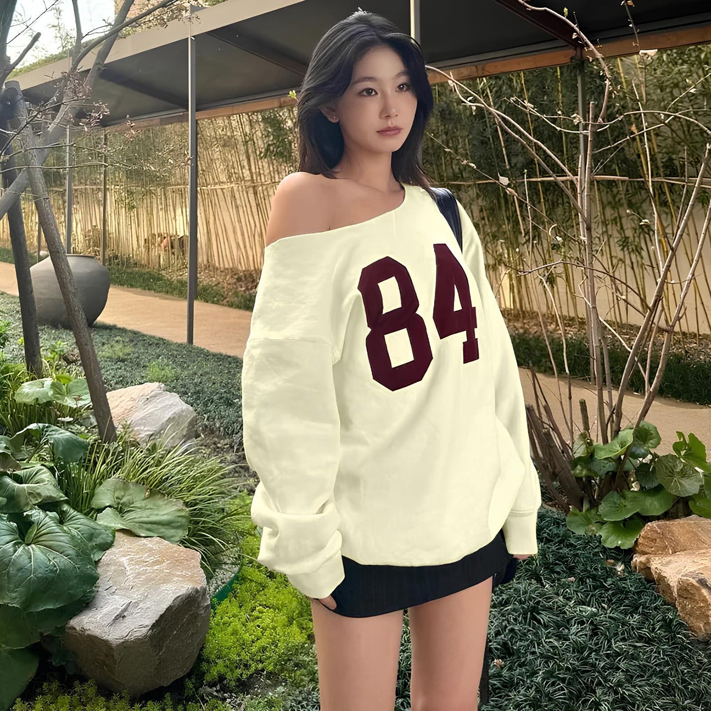 One-Shoulder Letter Print Sweatshirt – Casual & Trendy Streetwear LUNARITY GARAGE