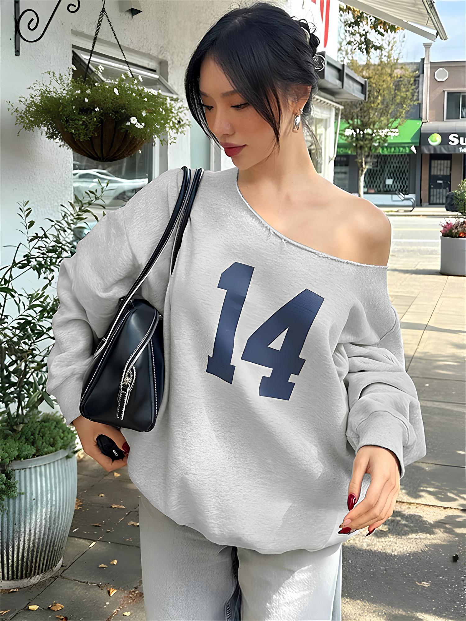 One-Shoulder Letter Print Sweatshirt – Casual & Trendy Streetwear LUNARITY GARAGE