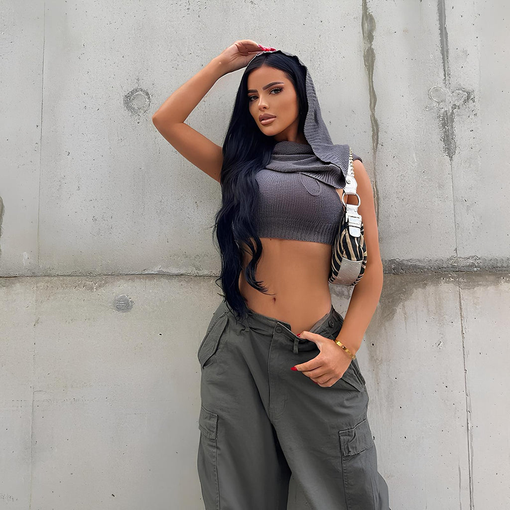 Y2K Knit Hooded Tank Top – Trendy & Edgy Summer Staple LUNARITY GARAGE
