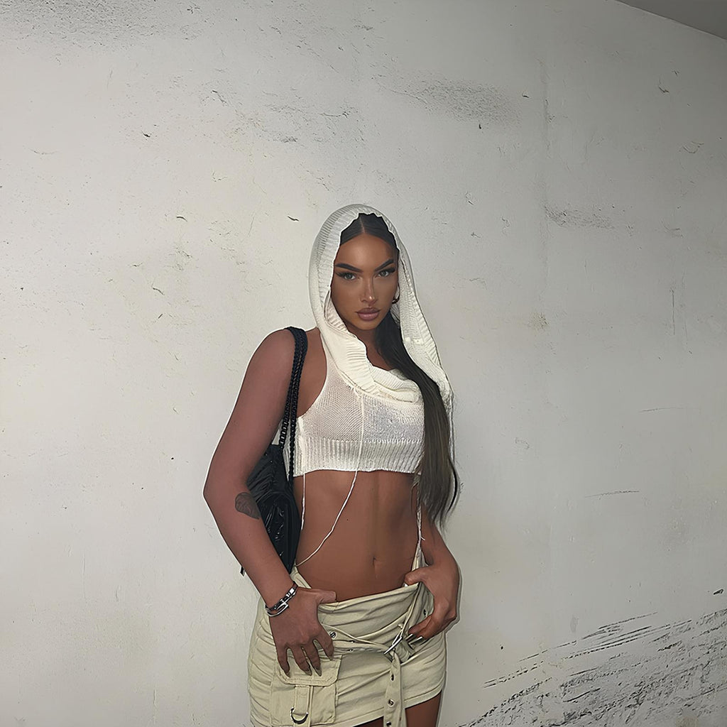 Y2K Knit Hooded Tank Top – Trendy & Edgy Summer Staple LUNARITY GARAGE