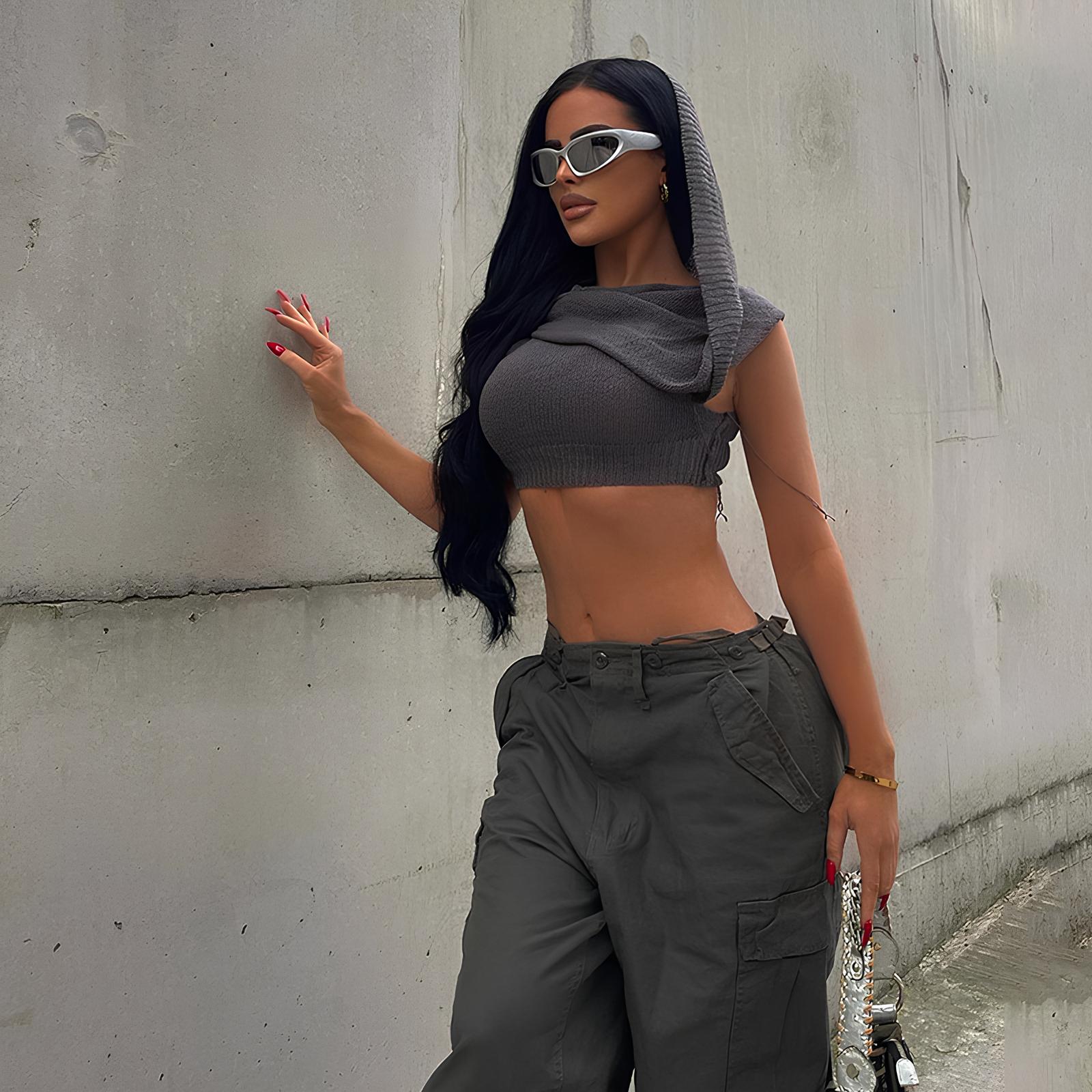 Y2K Knit Hooded Tank Top – Trendy & Edgy Summer Staple LUNARITY GARAGE Gray S