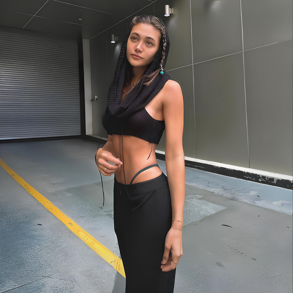 Y2K Knit Hooded Tank Top – Trendy & Edgy Summer Staple LUNARITY GARAGE