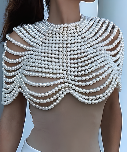 Pearl Beaded Halter Crop Top – Elegant & Chic Partywear LUNARITY GARAGE Silver Chain One Size