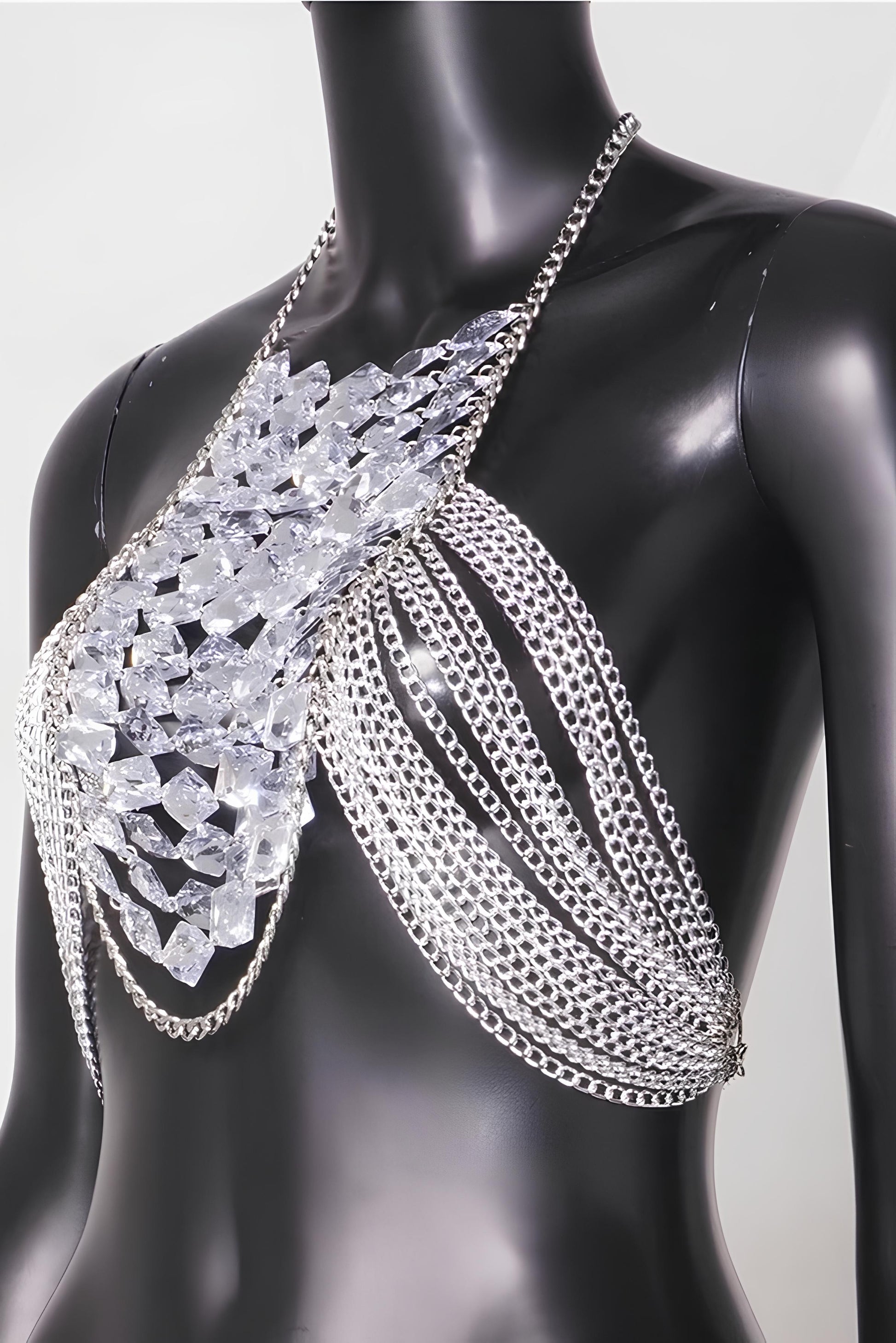 Dazzling Rhinestone Halter Corset Crop Top – The Ultimate Rave Statement LUNARITY GARAGE