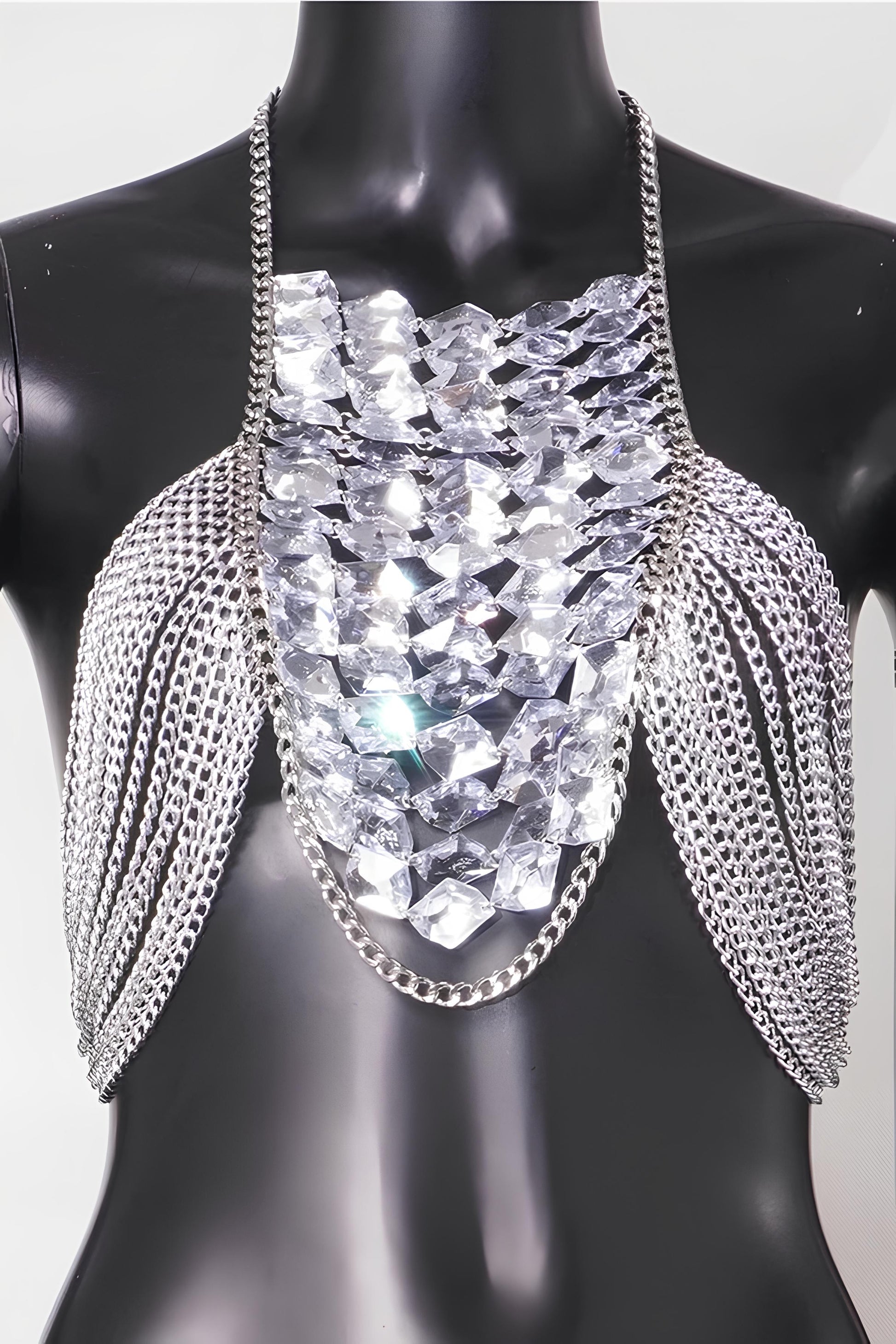 Dazzling Rhinestone Halter Corset Crop Top – The Ultimate Rave Statement LUNARITY GARAGE