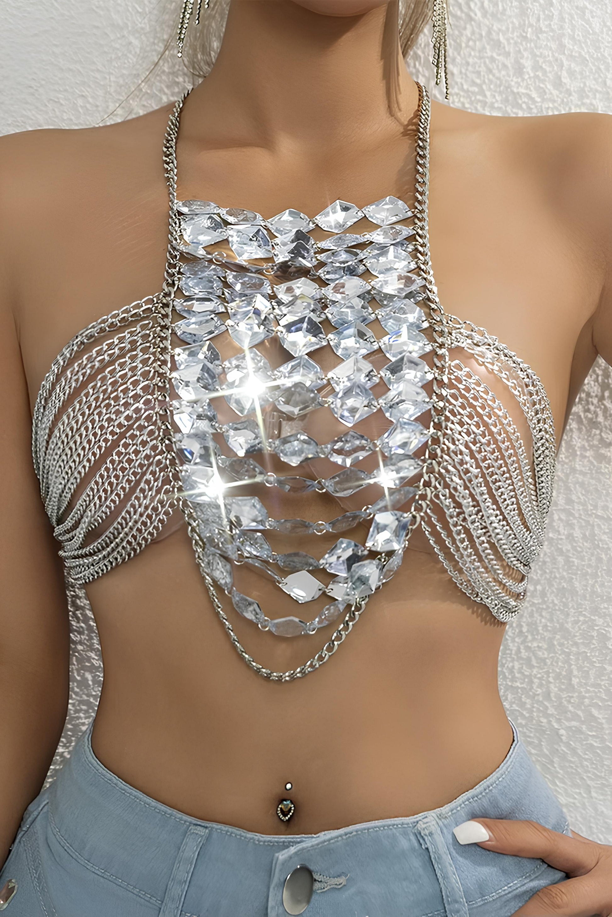 Dazzling Rhinestone Halter Corset Crop Top – The Ultimate Rave Statement LUNARITY GARAGE