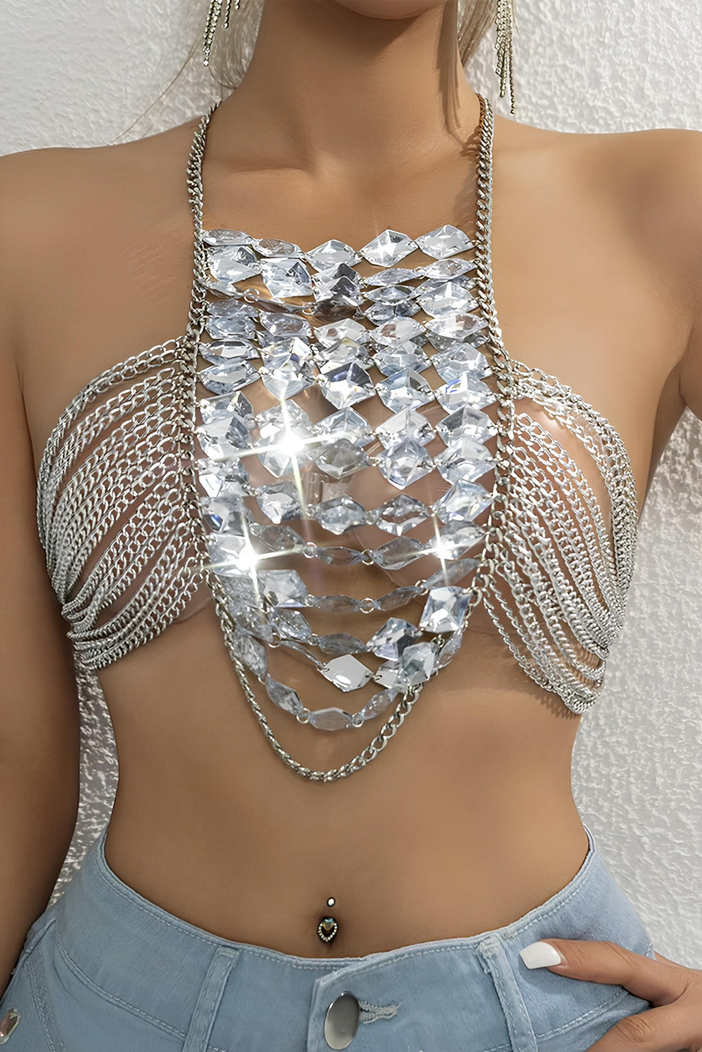 Dazzling Rhinestone Halter Corset Crop Top – The Ultimate Rave Statement LUNARITY GARAGE