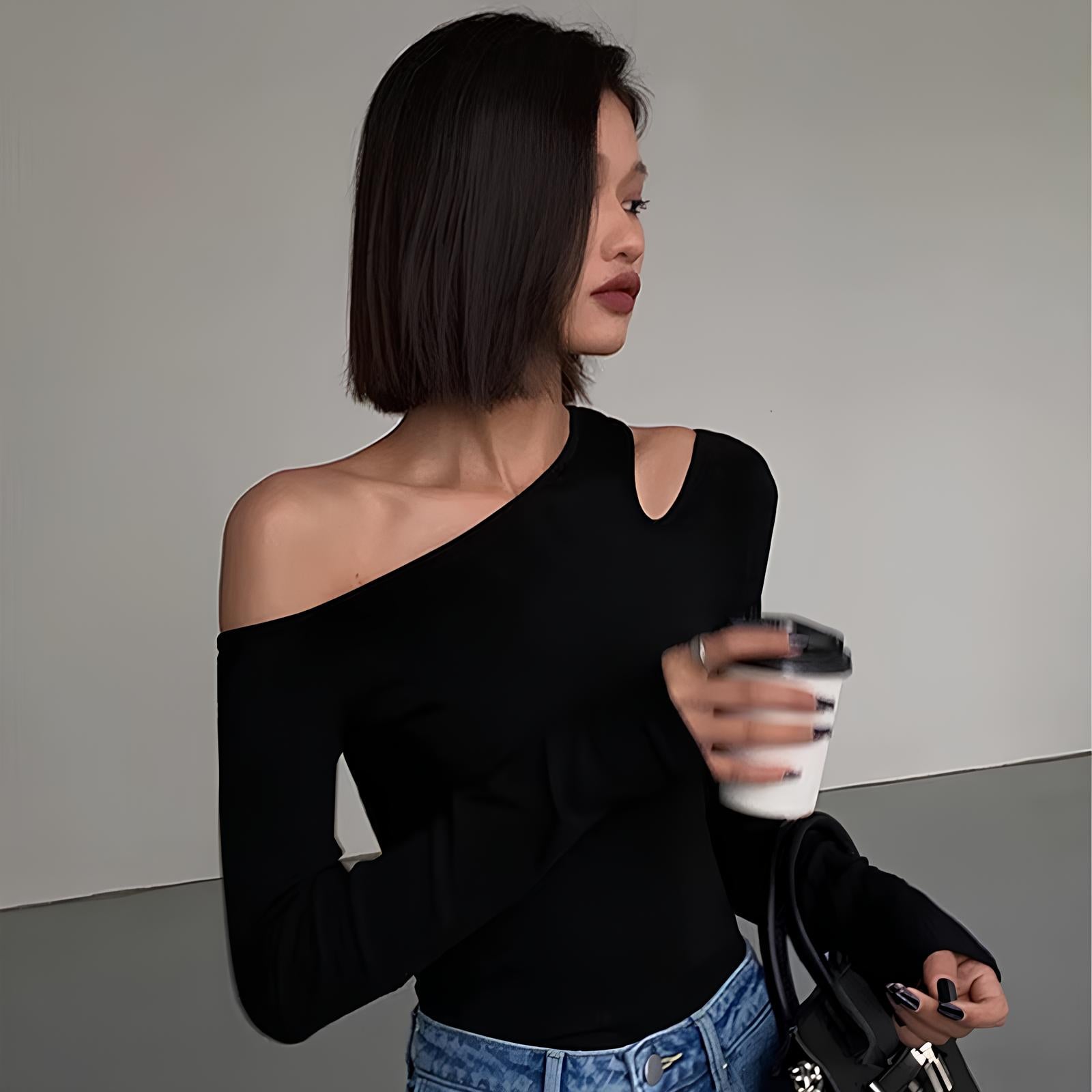 Off-Shoulder Hollow-Out Blouse – Sleek & Sexy Streetwear Essential LUNARITY GARAGE