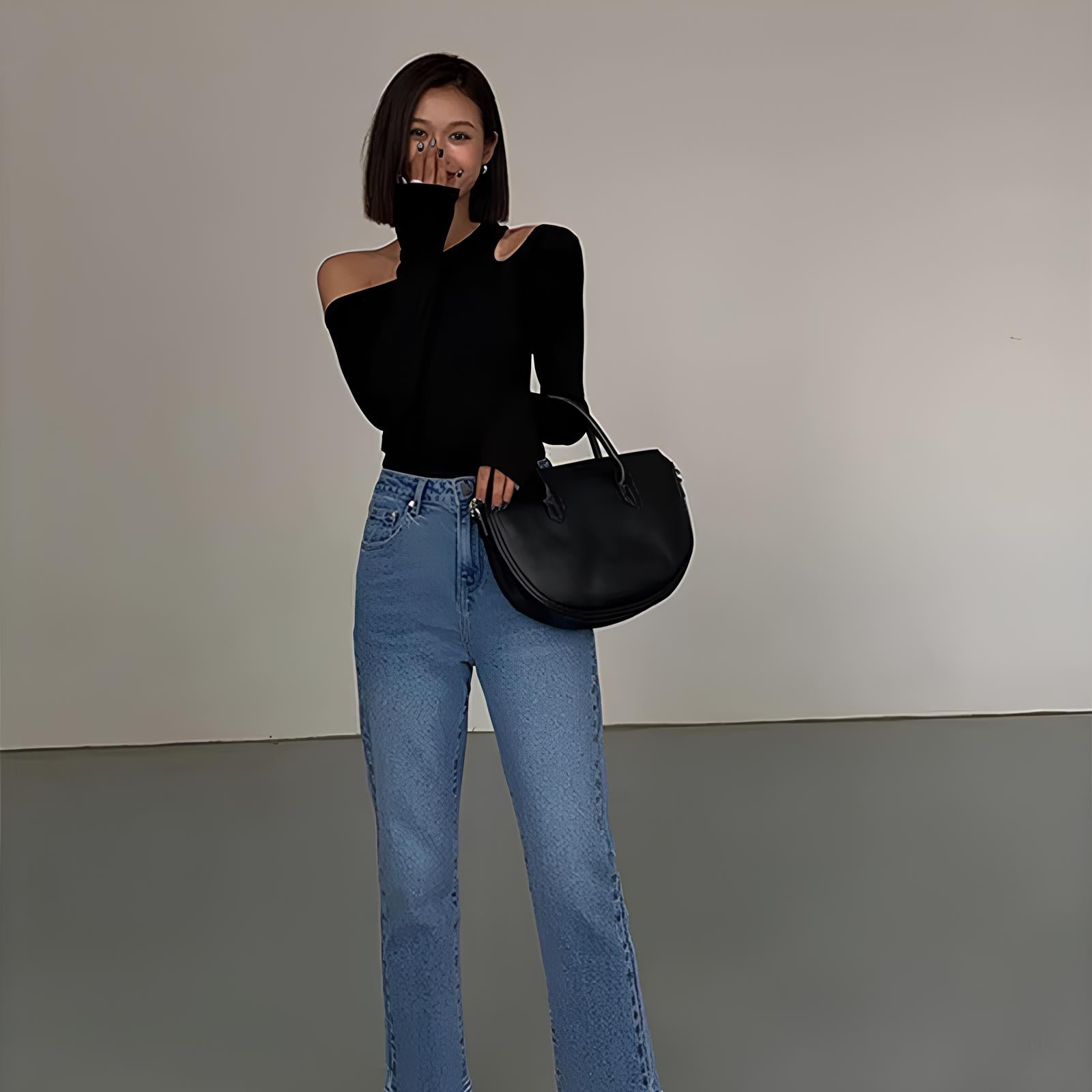 Off-Shoulder Hollow-Out Blouse – Sleek & Sexy Streetwear Essential LUNARITY GARAGE