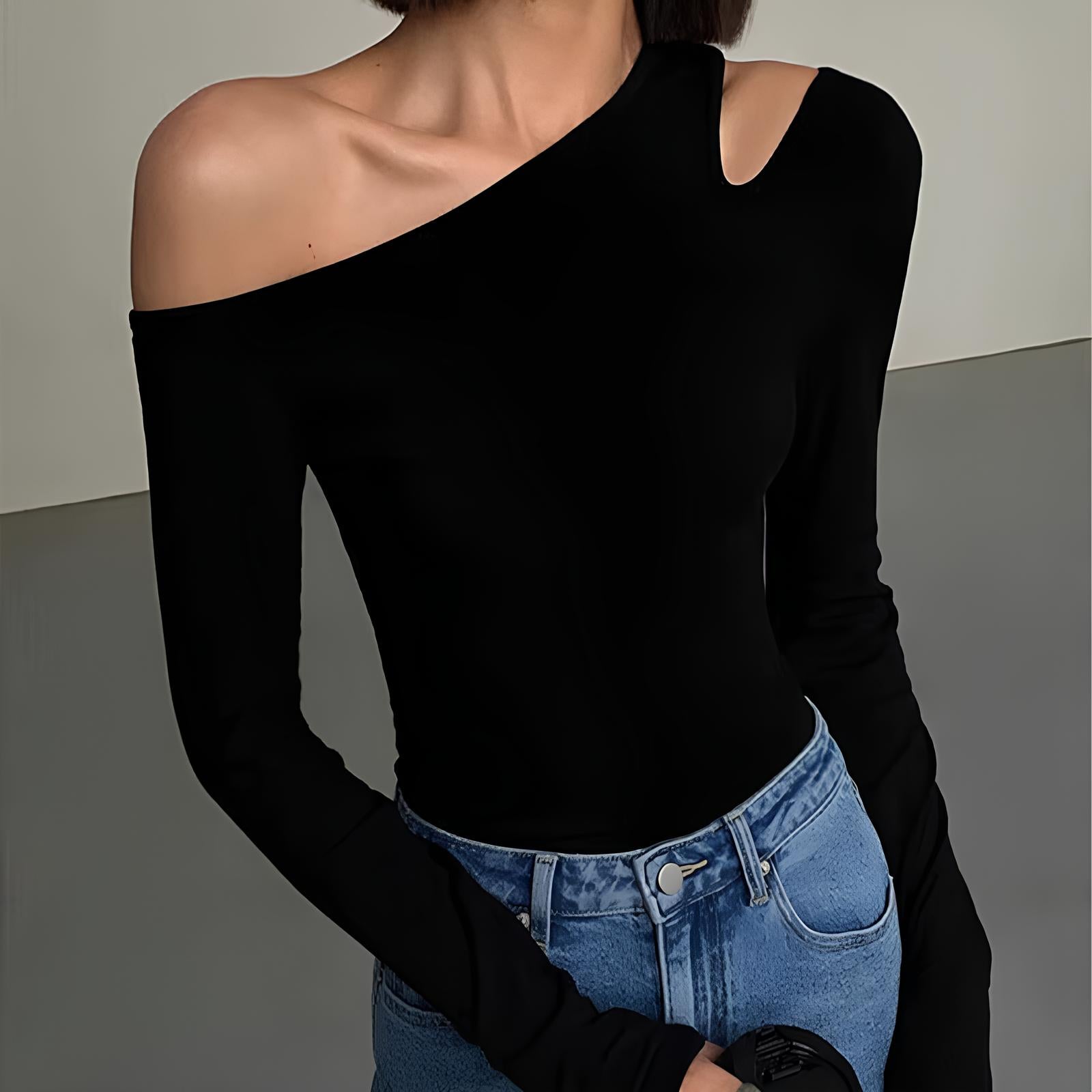 Off-Shoulder Hollow-Out Blouse – Sleek & Sexy Streetwear Essential LUNARITY GARAGE