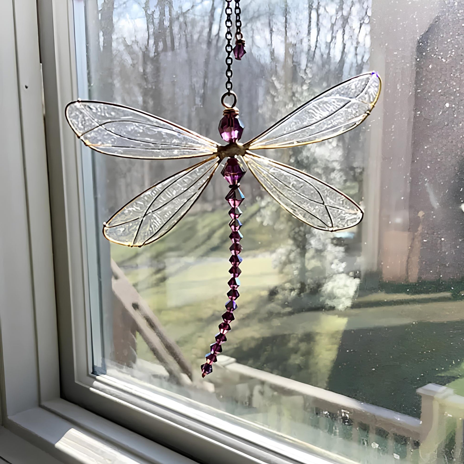 Metal Wing Dragonfly & Butterfly Crystal Suncatcher – Garden Wind Chimes & Home Window Car Decor Suncatcher Lunarity Garage