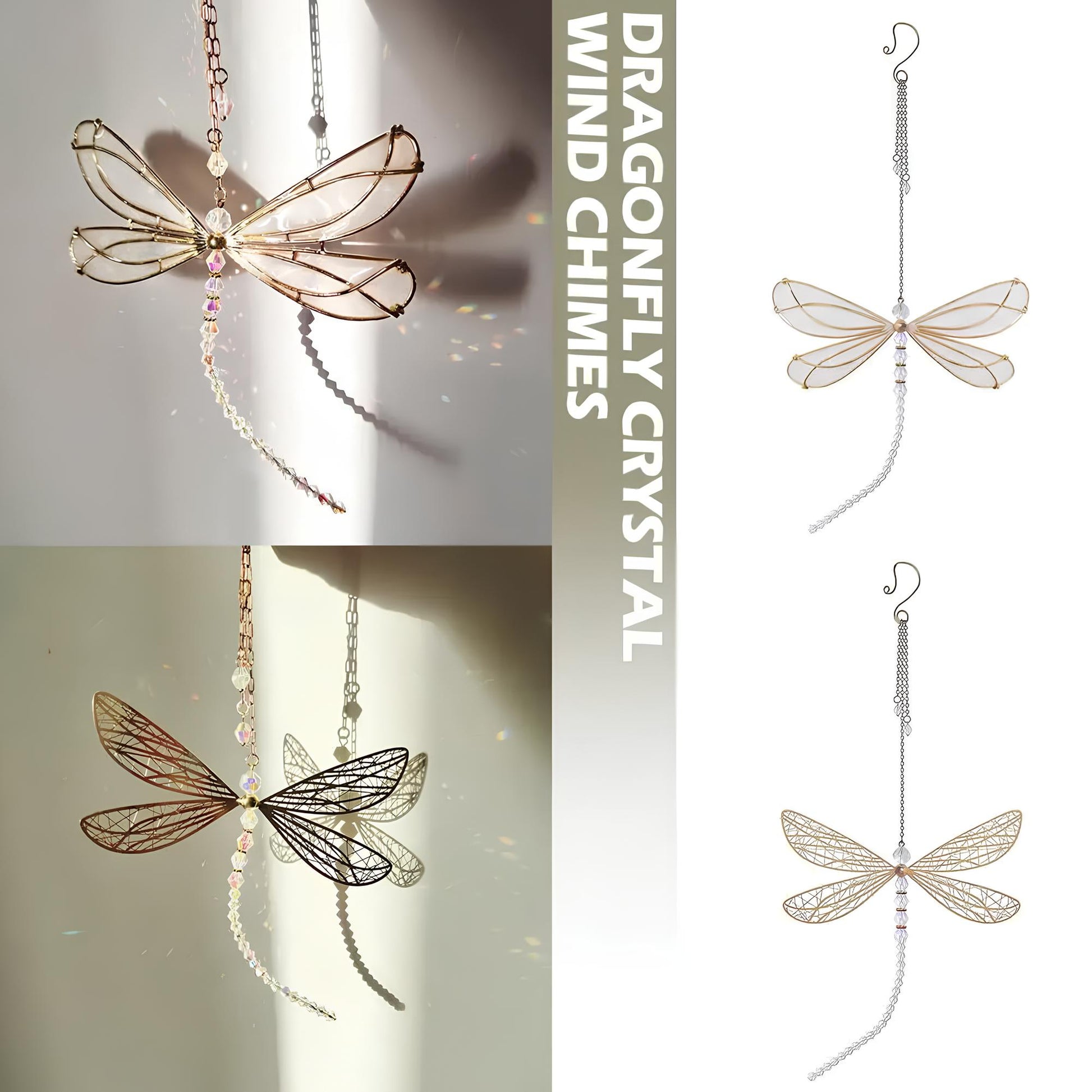 Metal Wing Dragonfly & Butterfly Crystal Suncatcher – Garden Wind Chimes & Home Window Car Decor Suncatcher Lunarity Garage
