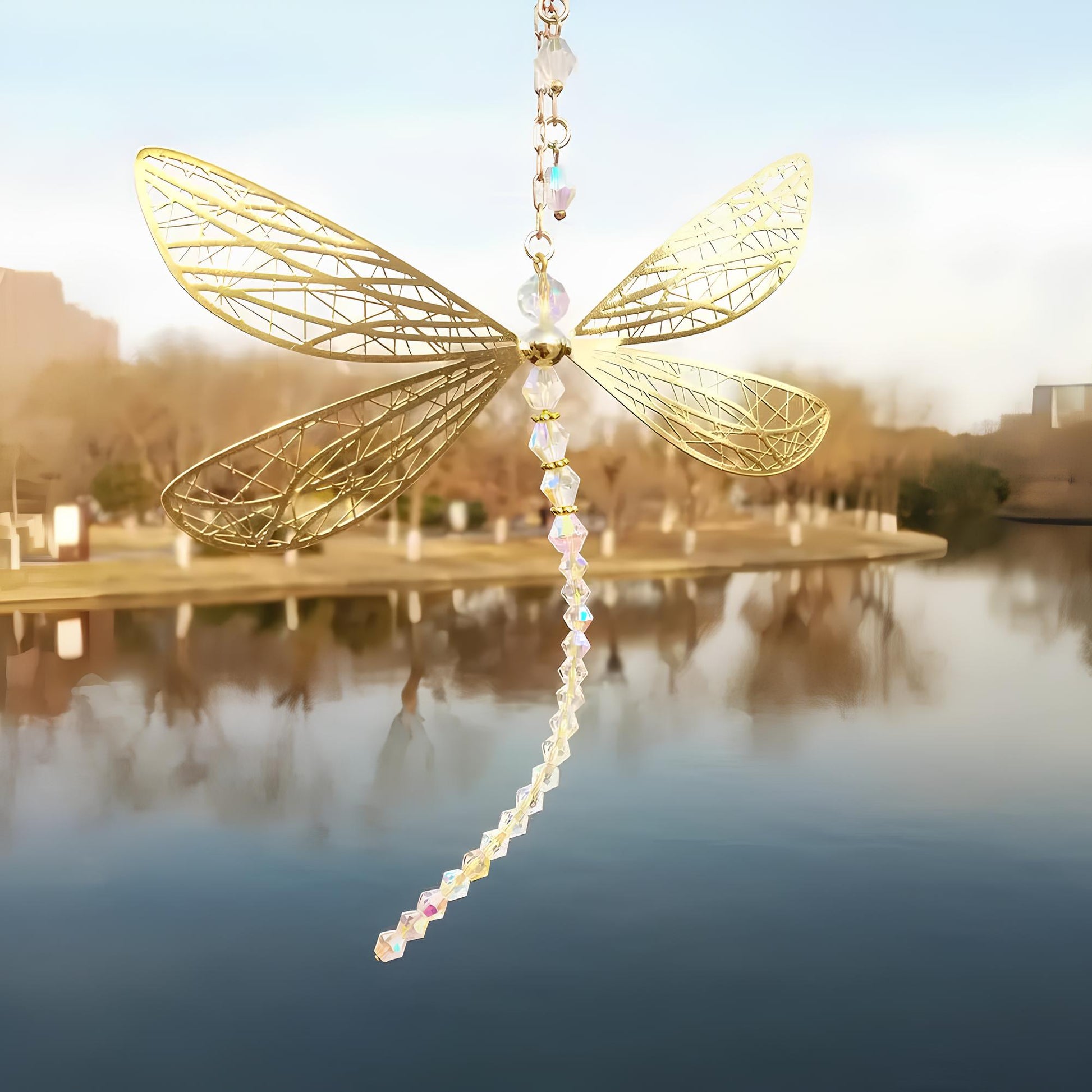 Metal Wing Dragonfly & Butterfly Crystal Suncatcher – Garden Wind Chimes & Home Window Car Decor Suncatcher Lunarity Garage