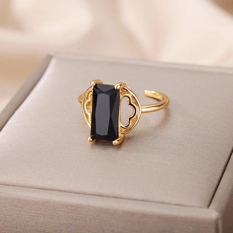 Black Rectangle Zircon Ring ring LUNARITY GARAGE