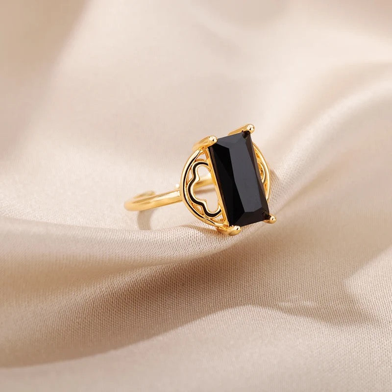 Black Rectangle Zircon Ring ring LUNARITY GARAGE   