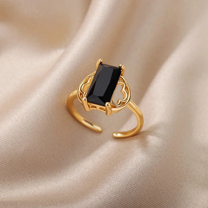 Black Rectangle Zircon Ring ring LUNARITY GARAGE   