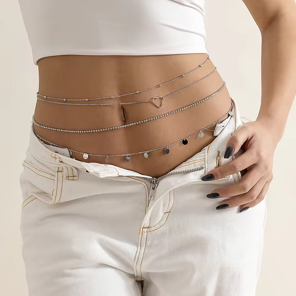 4-Piece Punk Belly Chain Set waist chain LUNARITY GARAGE Silver  