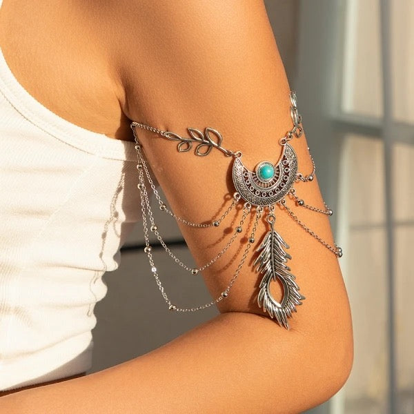 Vintage Boho Feather Leaves Tassel Arm Bracelet arm bracelet LUNARITY GARAGE   