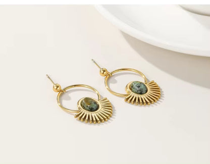 Gold Plated Minimalist Vintage Drop Earrings with Natural Stone earrings LUNARITY GARAGE   