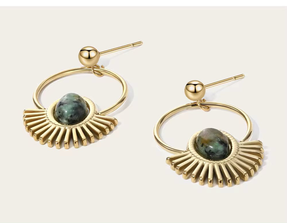 Gold Plated Minimalist Vintage Drop Earrings with Natural Stone earrings LUNARITY GARAGE
