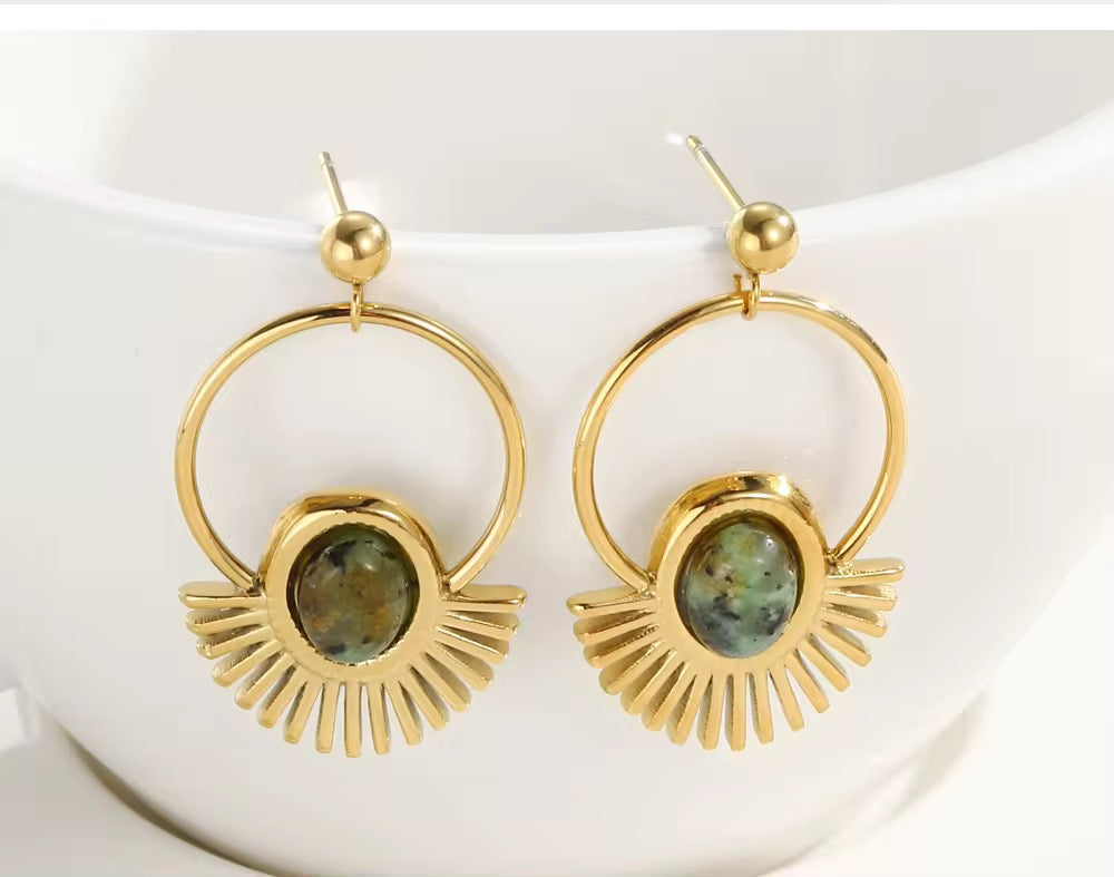 Gold Plated Minimalist Vintage Drop Earrings with Natural Stone earrings LUNARITY GARAGE   