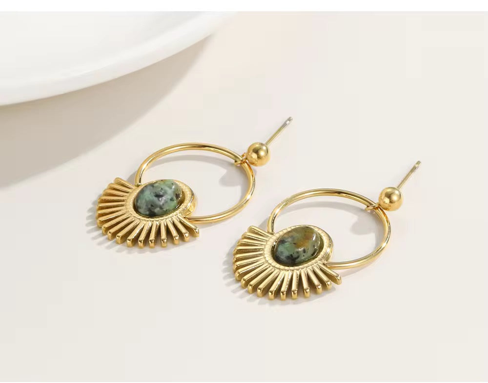 Gold Plated Minimalist Vintage Drop Earrings with Natural Stone earrings LUNARITY GARAGE   