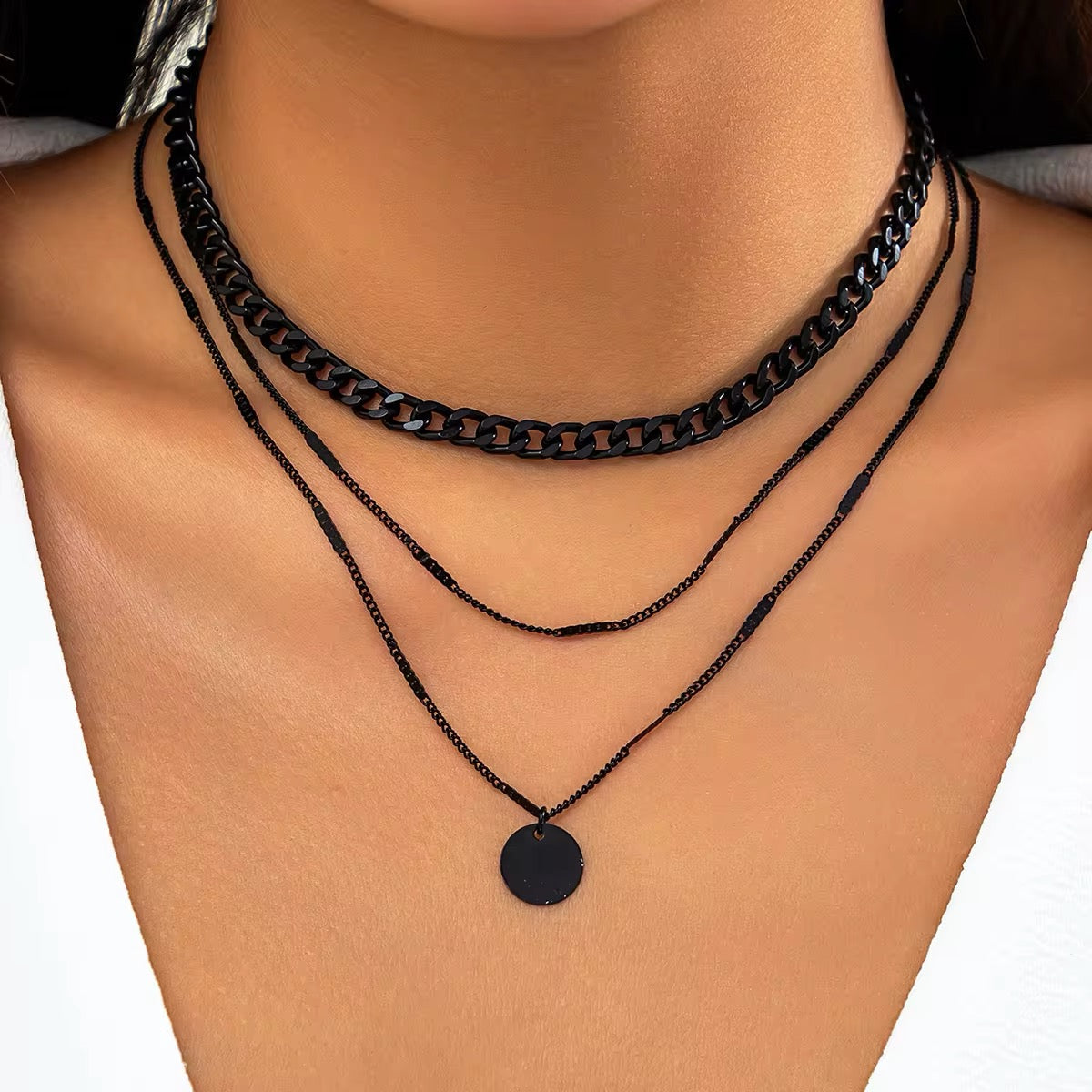 Minimalist Bohemian Metal Circle Pendant Necklace necklaces LUNARITY GARAGE Black  