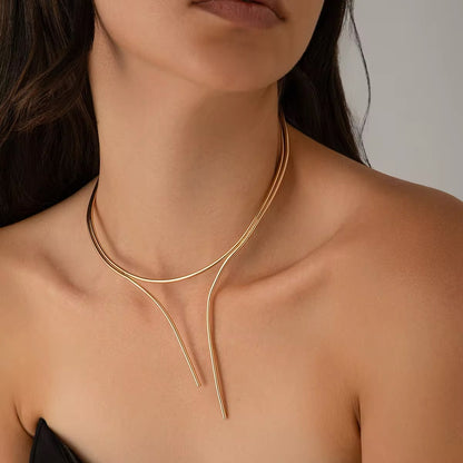 Minimalist Vivid Layers V-Shaped Choker Necklace necklaces LUNARITY GARAGE Gold  