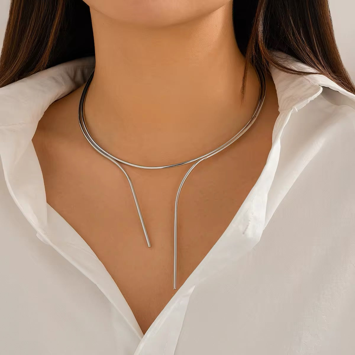 Minimalist Vivid Layers V-Shaped Choker Necklace necklaces LUNARITY GARAGE Silver  