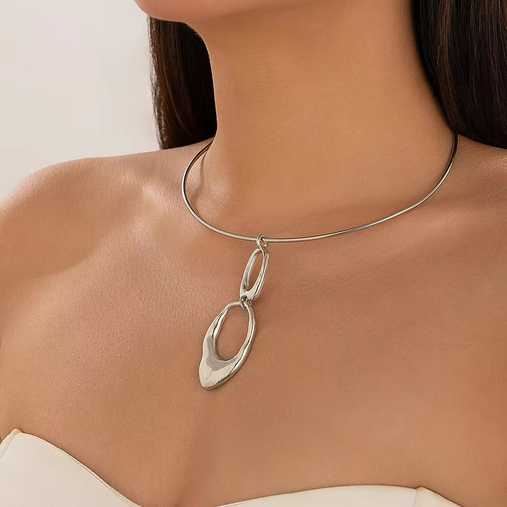 Creative Elegant Irregular Double Round Circle Pendant Necklace necklaces LUNARITY GARAGE   