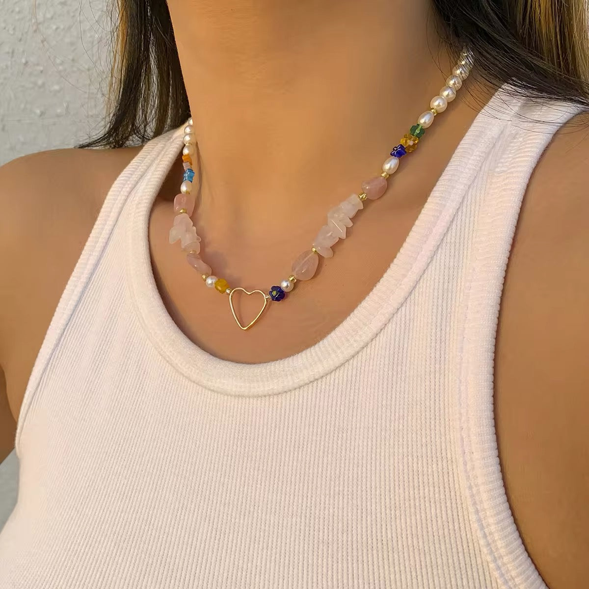 Korean Minimalist Heart Irregular Stone Necklace necklaces LUNARITY GARAGE