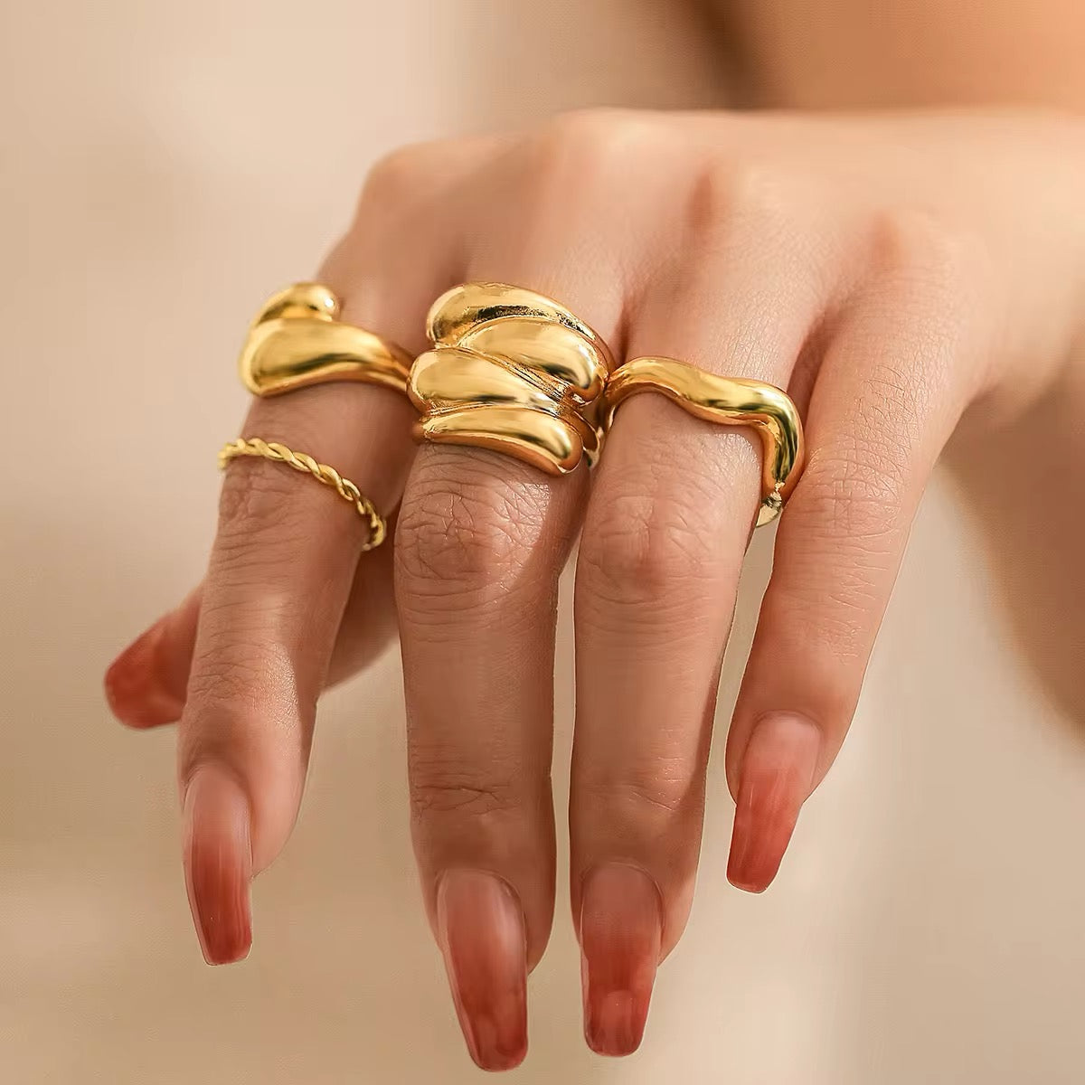 Bohemian Creative Charming Water Drop Ring Set ring LUNARITY GARAGE Gold  