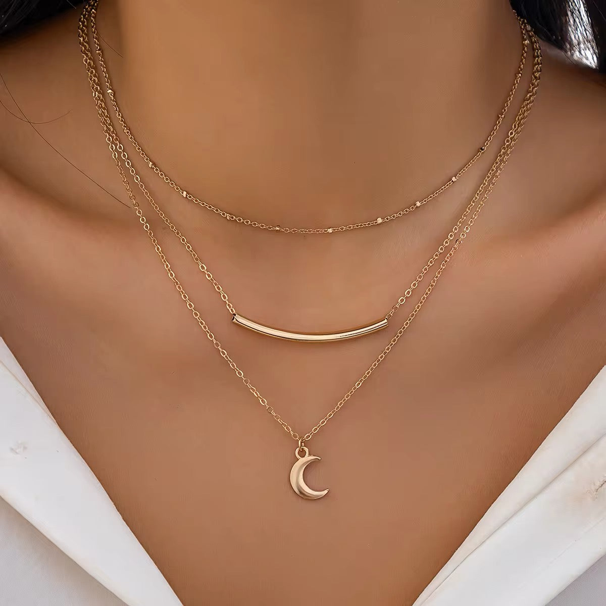 Minimalist Boho Moon Multi-Layered Chain Necklace necklaces LUNARITY GARAGE