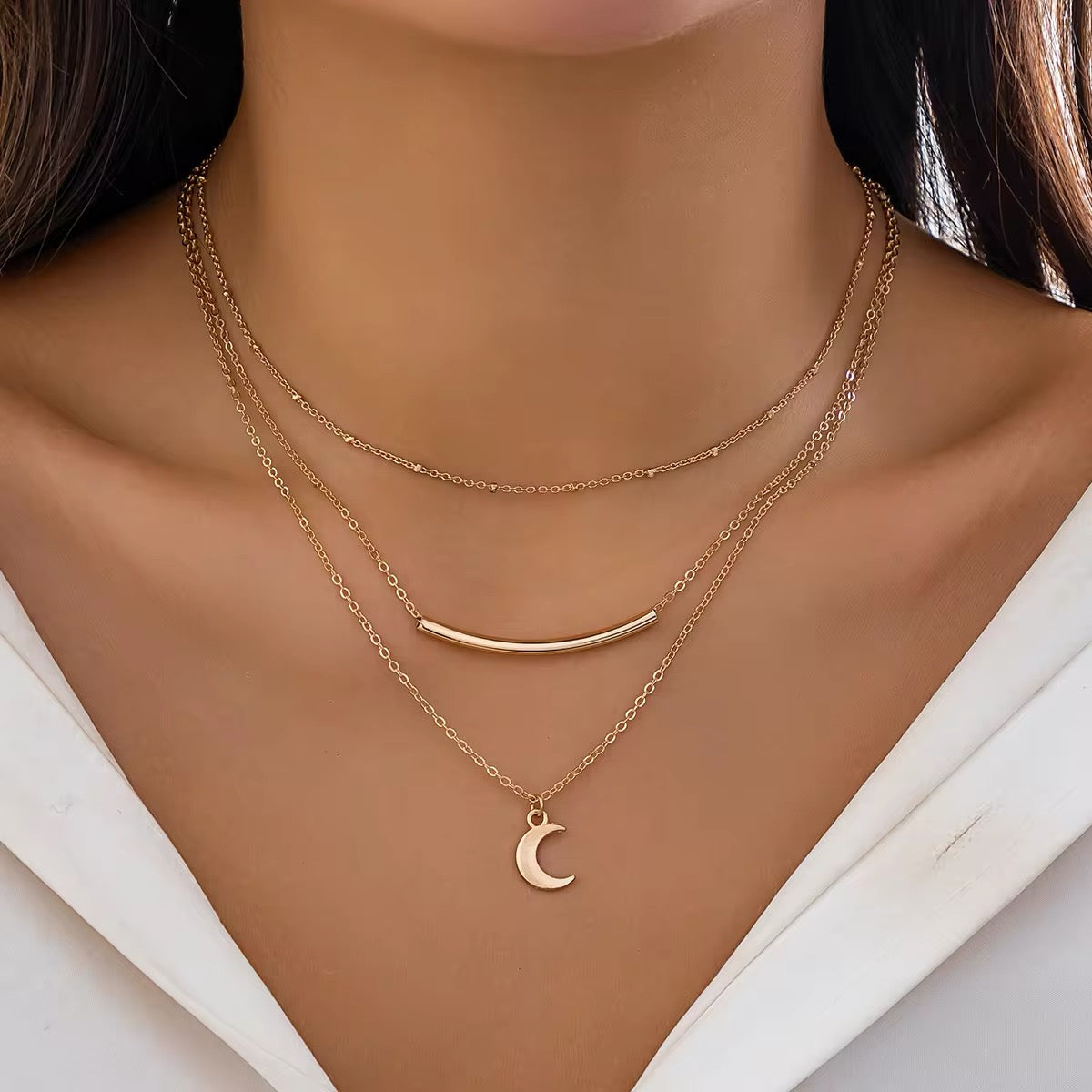 Minimalist Boho Moon Multi-Layered Chain Necklace necklaces LUNARITY GARAGE