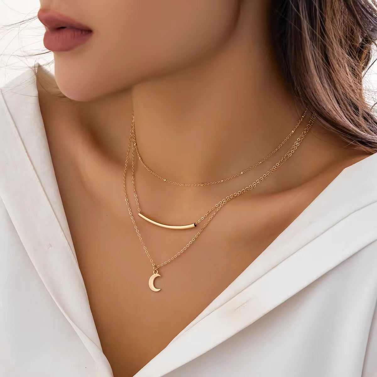 Minimalist Boho Moon Multi-Layered Chain Necklace necklaces LUNARITY GARAGE   