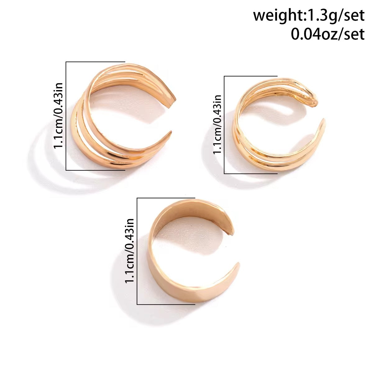 Trio of Classic Minimalism C-Shaped Geometry Ear Clips ear clip LUNARITY GARAGE