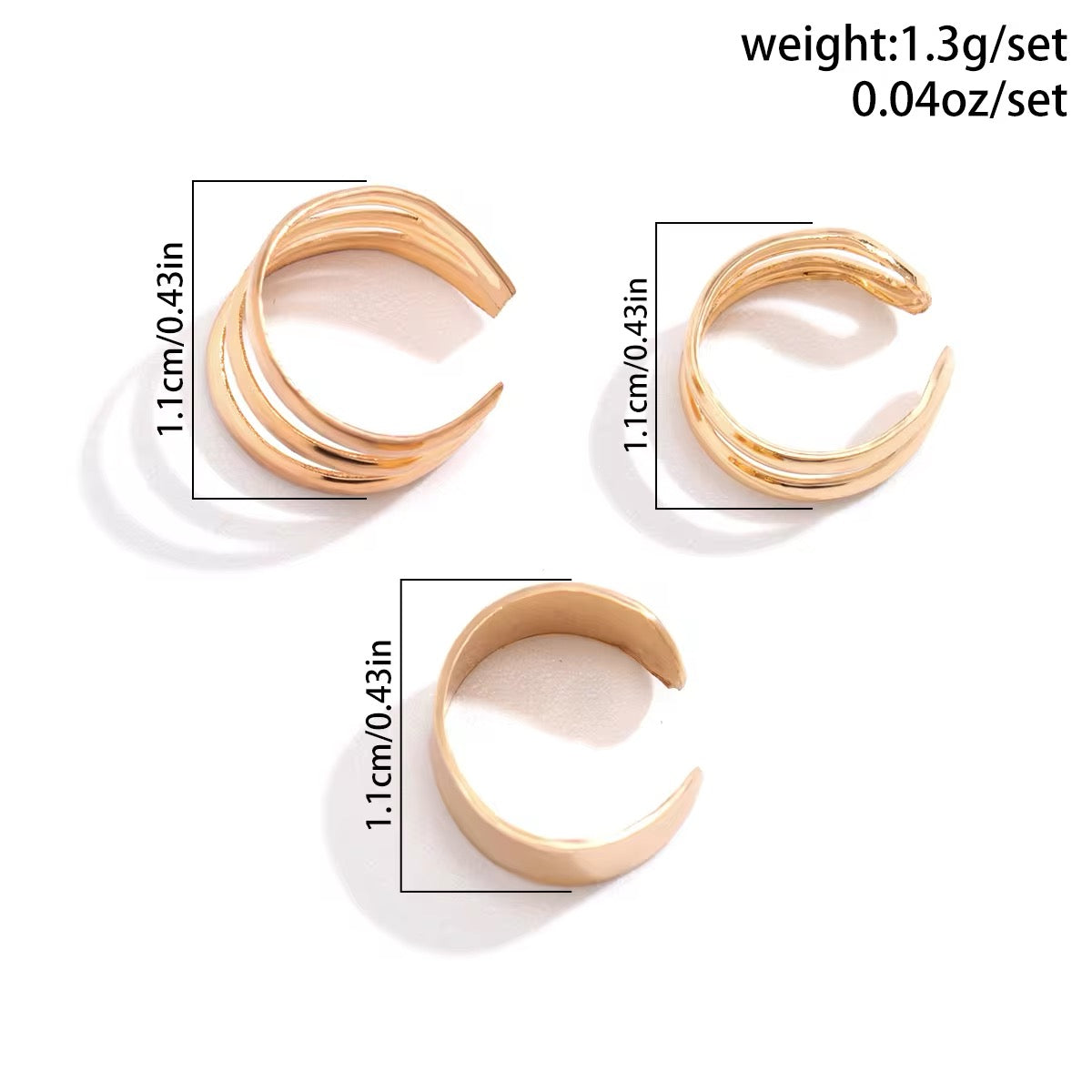 Trio of Classic Minimalism C-Shaped Geometry Ear Clips ear clip LUNARITY GARAGE   