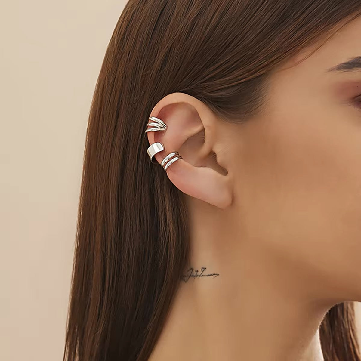 Trio of Classic Minimalism C-Shaped Geometry Ear Clips ear clip LUNARITY GARAGE Silver