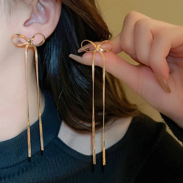 Long Tassel Bow Aesthetic Earrings earrings LUNARITY GARAGE