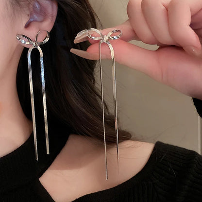 Long Tassel Bow Aesthetic Earrings earrings LUNARITY GARAGE   