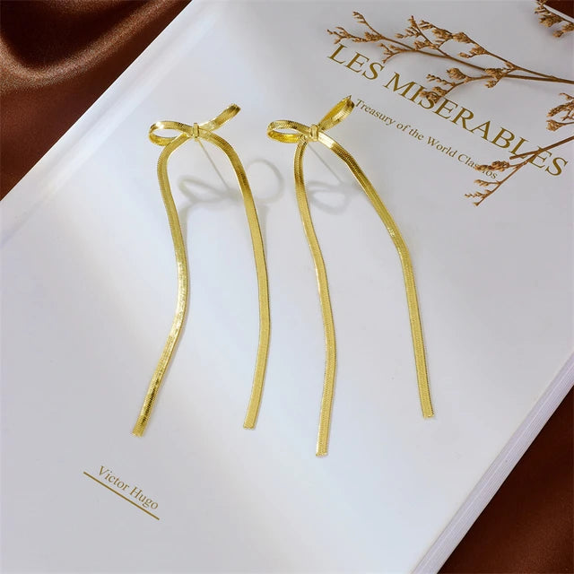 Long Tassel Bow Aesthetic Earrings earrings LUNARITY GARAGE   