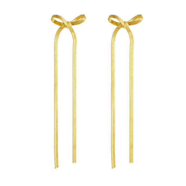 Long Tassel Bow Aesthetic Earrings earrings LUNARITY GARAGE Gold  