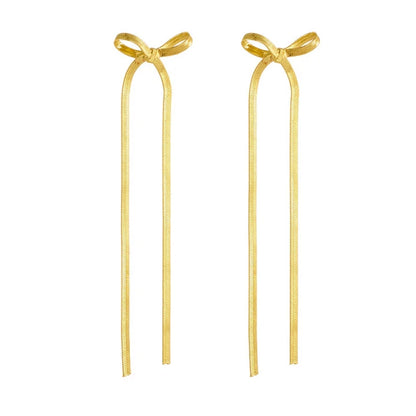 Long Tassel Bow Aesthetic Earrings earrings LUNARITY GARAGE Gold  