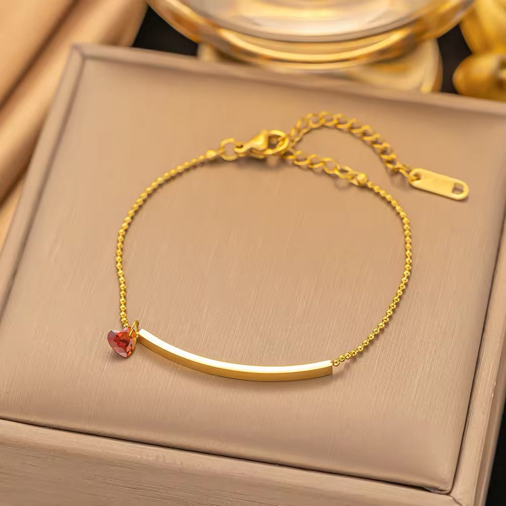 Mini Red Heart Zircon Charm Beaded Chain Bracelet bracelets LUNARITY GARAGE