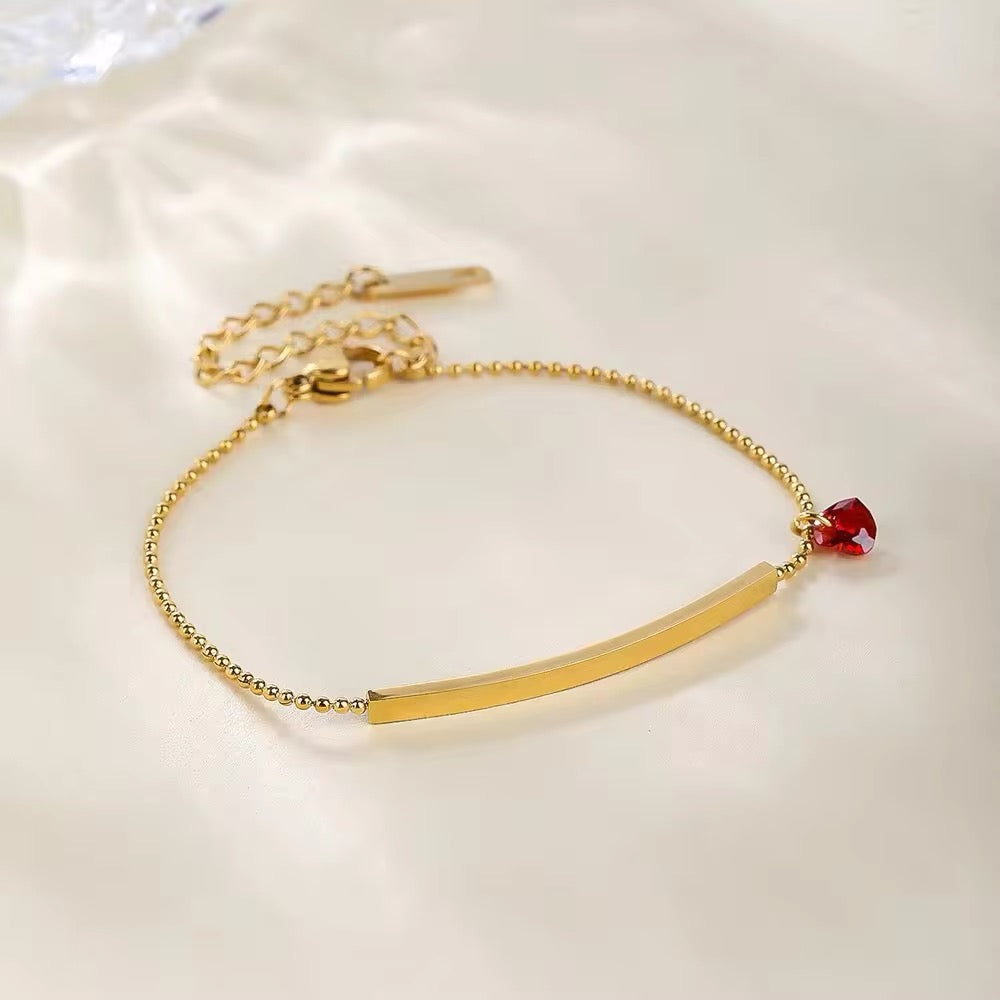 Mini Red Heart Zircon Charm Beaded Chain Bracelet bracelets LUNARITY GARAGE   